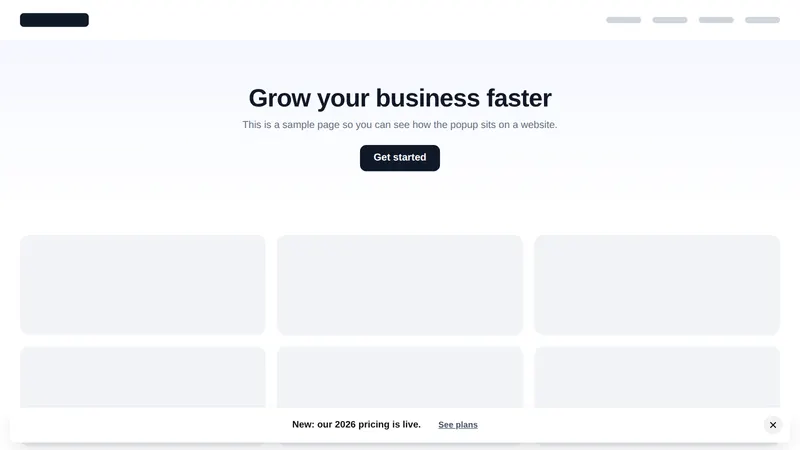 Minimal bottom bar popup on a sample roofing website